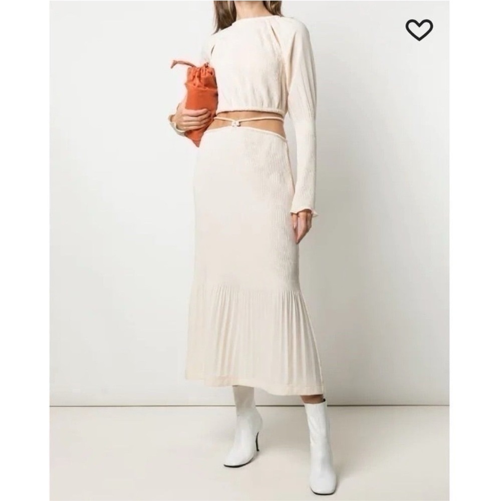 JONATHAN SIMKHAI Mia Tie-Waist Plissé Midi Skirt Size 4 Sandstone